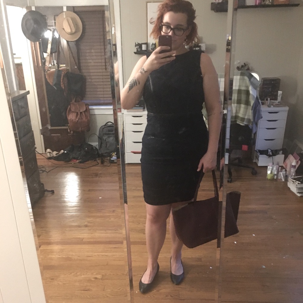 Leather Accent Sheath Dress